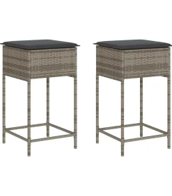 Tuinbarkrukken met kussens 2 st poly rattan grijs Tuinmeubelen