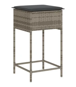 Tuinbarkrukken met kussens 2 st poly rattan grijs Tuinmeubelen