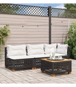 Hot Tuinhoekbank met kussens poly rattan zwart Tuinmeubelen