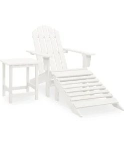 Discount Tuinstoel Adirondack met voetenbank tafel massief vurenhout wit Tuinmeubelen
