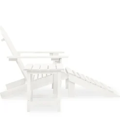 Discount Tuinstoel Adirondack met voetenbank tafel massief vurenhout wit Tuinmeubelen