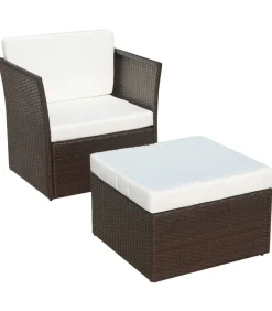 Online Tuinstoel met voetenbank poly rattan bruin Tuinmeubelen