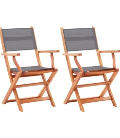 Best Tuinstoelen inklapbaar 2 st eucalyptushout en textileen grijs Tuinmeubelen