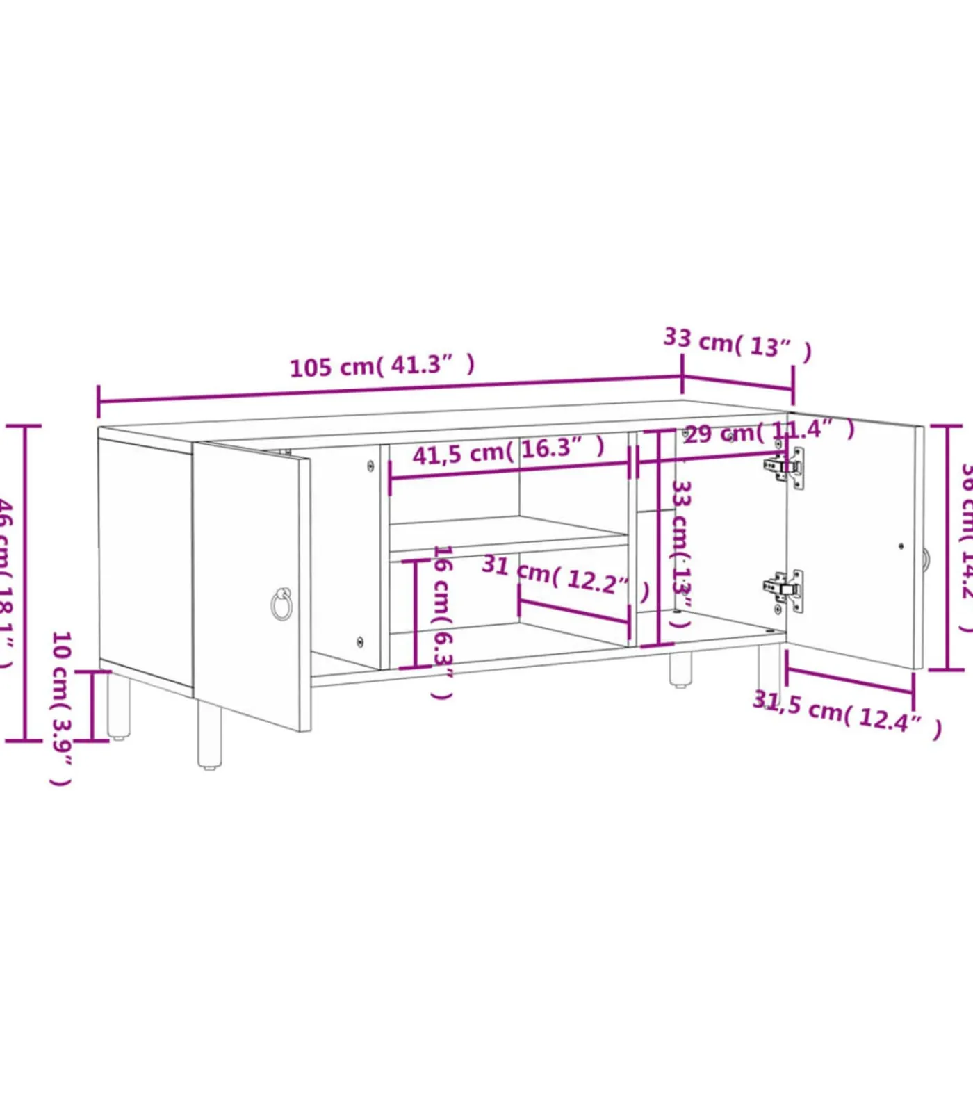 Clearance Tv-meubel 105x33x46cm massief mangohout Meubels