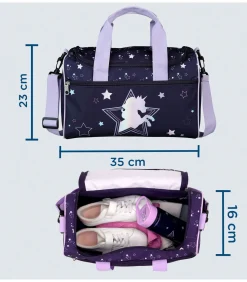 Best sporttas eenhoorn Dreamland donkerblauw-paars 35x23cm Reistassen