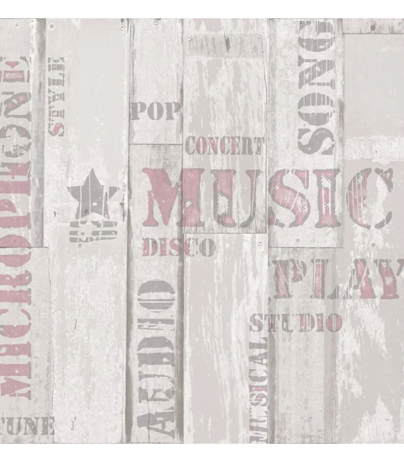 New Urban Friends & Coffee Behang houten planken en woorden beige en roze Decoratie