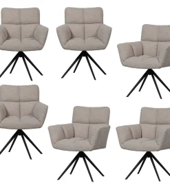 Vinny Draaistoelen - Bouclé - Zand - Set van 6 Stoelen