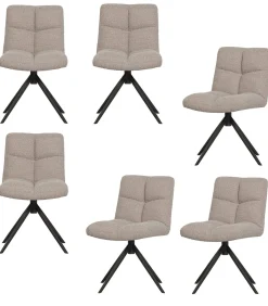 Vinny Draaistoelen - Bouclé - Zand - Set van 6 Stoelen