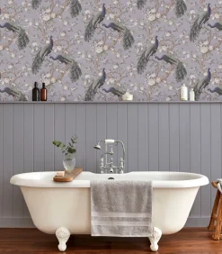 Sale Vliesbehang Belvedere | Paars | Pauwen | Wanddecoratie