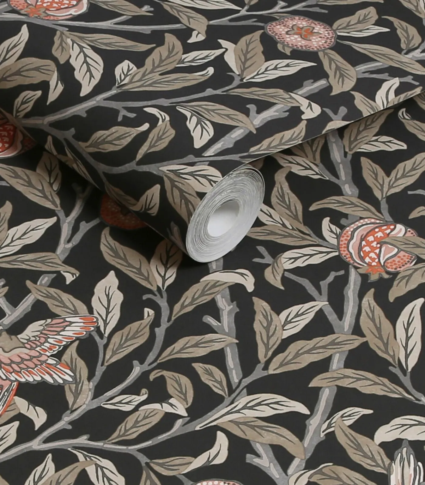 Best Vliesbehang Bird & Pomegranate Charcoal Wanddecoratie