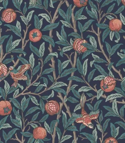 Best Vliesbehang Bird & Pomegranate Navy Blue Wanddecoratie