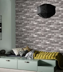 Clearance Vliesbehang Bricks Grey Grijs Wanddecoratie