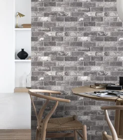 Clearance Vliesbehang Bricks Grey Grijs Wanddecoratie