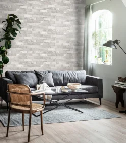 Clearance Vliesbehang Bricks Light Grey Lichtgrijs Wanddecoratie