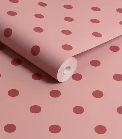 Clearance Vliesbehang Button Spot Pink & Red Wanddecoratie