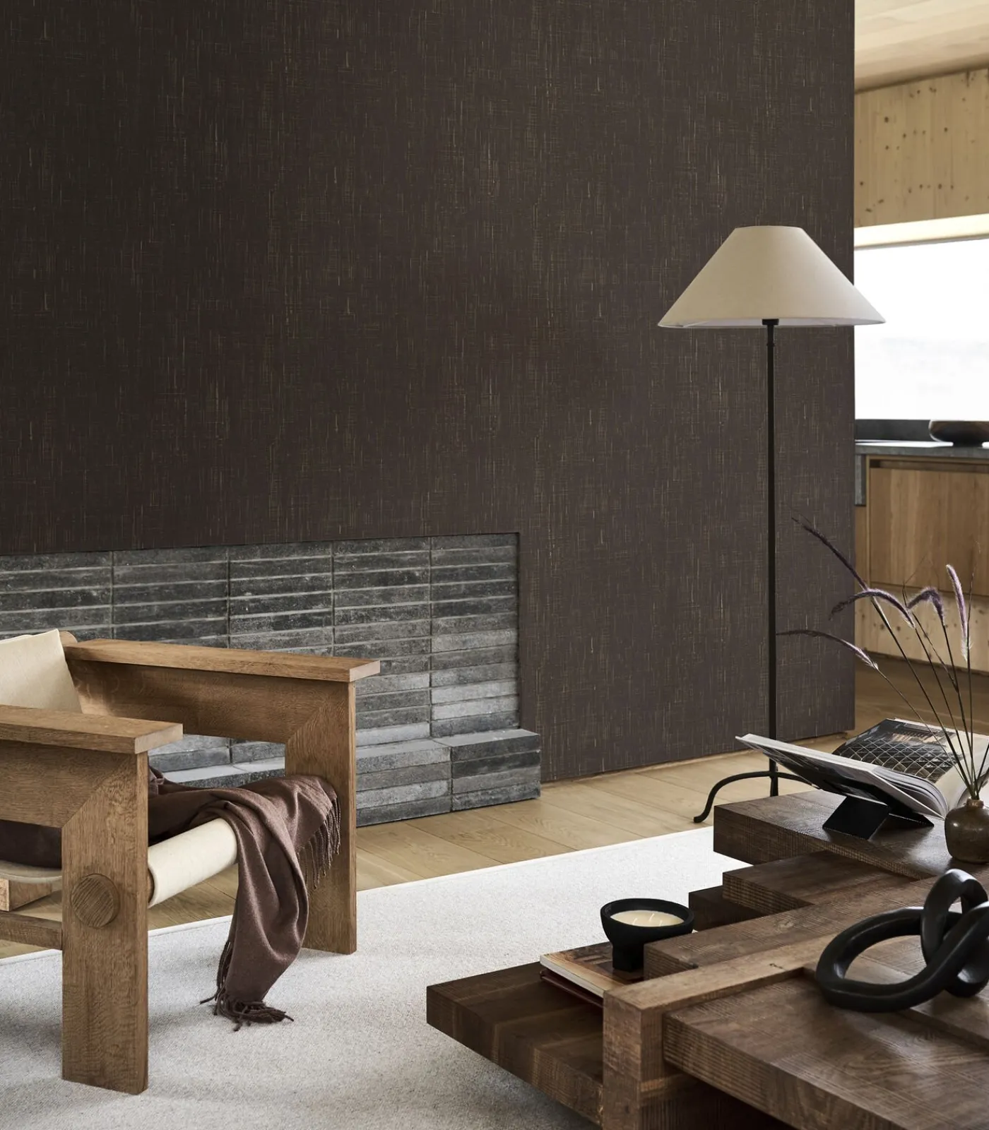 Discount Vliesbehang linnen gold ebony Wanddecoratie