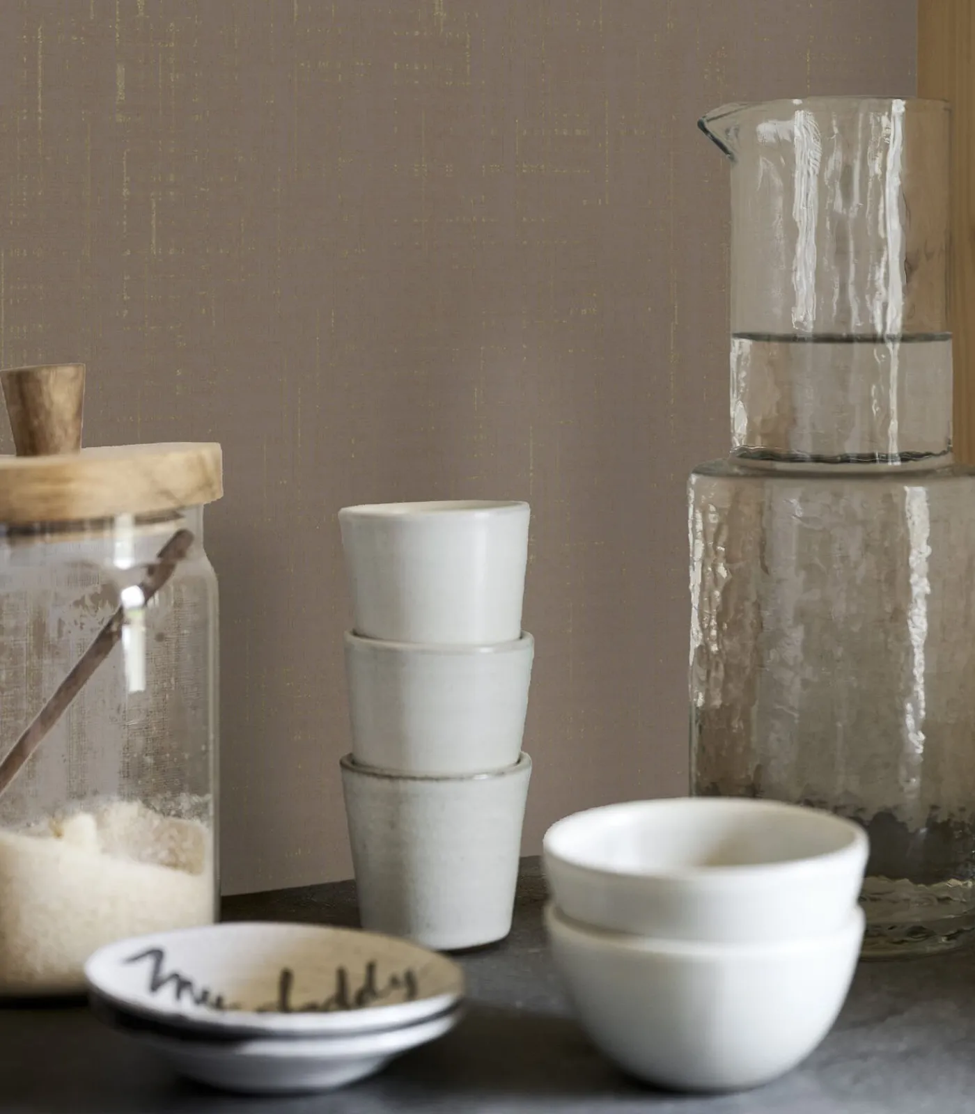 New Vliesbehang linnen gold soft clay Wanddecoratie