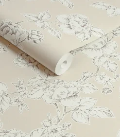 Hot Vliesbehang Pollington Roses Naturel Wanddecoratie