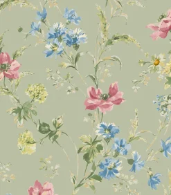 Best Vliesbehang Poppy Meadow Groen Wanddecoratie