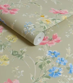 Best Vliesbehang Poppy Meadow Groen Wanddecoratie