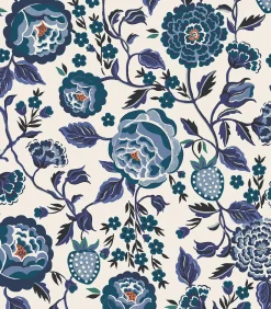 Outlet Vliesbehang Strawberry Garden Blue Wanddecoratie