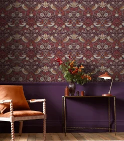 Clearance Vliesbehang Strawberry Thief Plum Wanddecoratie