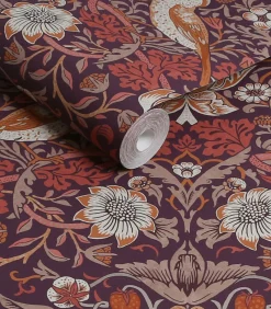 Clearance Vliesbehang Strawberry Thief Plum Wanddecoratie