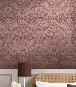 Online Vliesbehang Strawberry Thief Fibrous Wanddecoratie