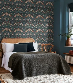 Outlet Vliesbehang Strawberry Thief Deep Blue Wanddecoratie