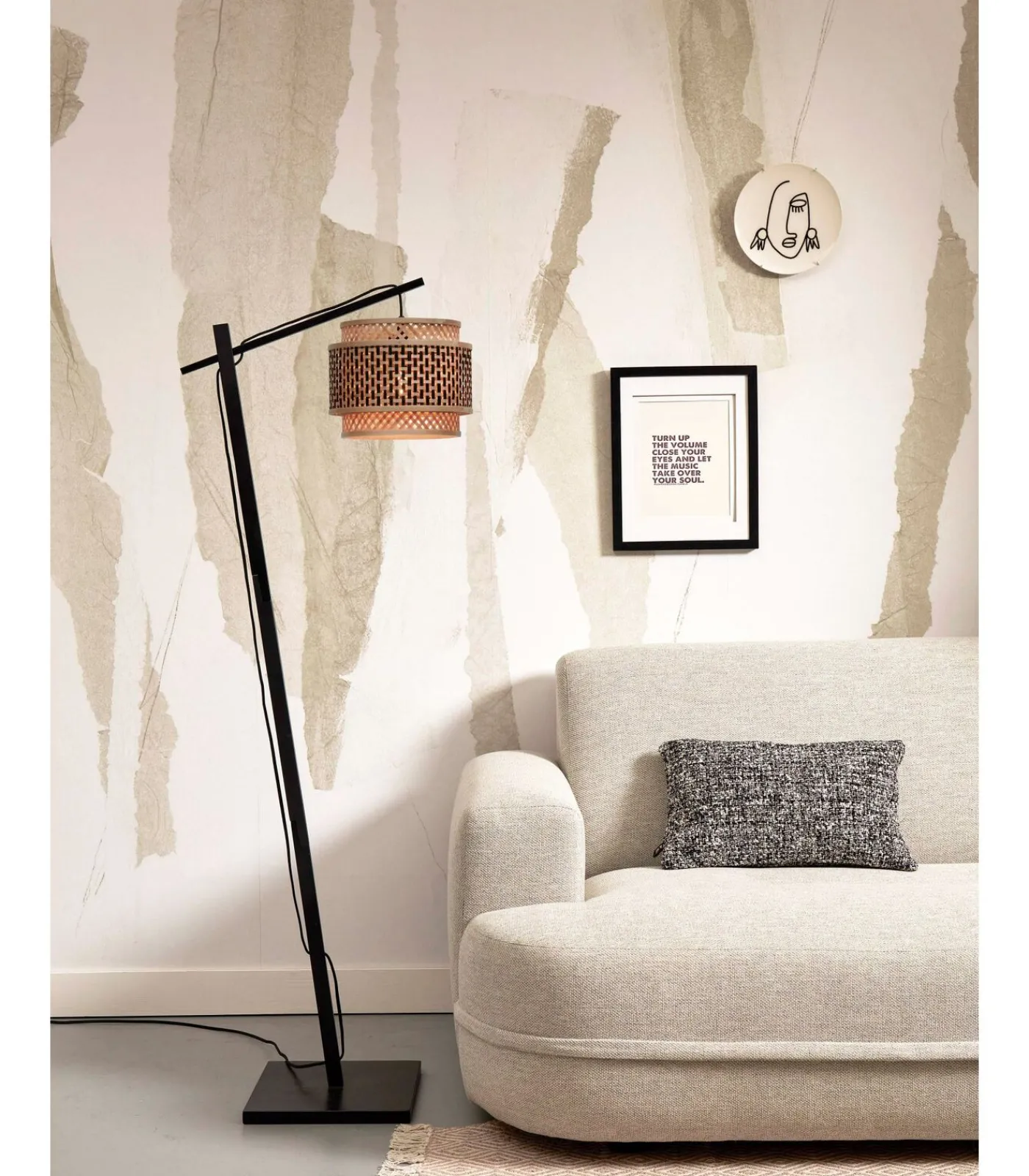 Hot Vloerlamp Bhutan - Bamboe Zwart/Naturel - 55x31x150cm Vloerlampen