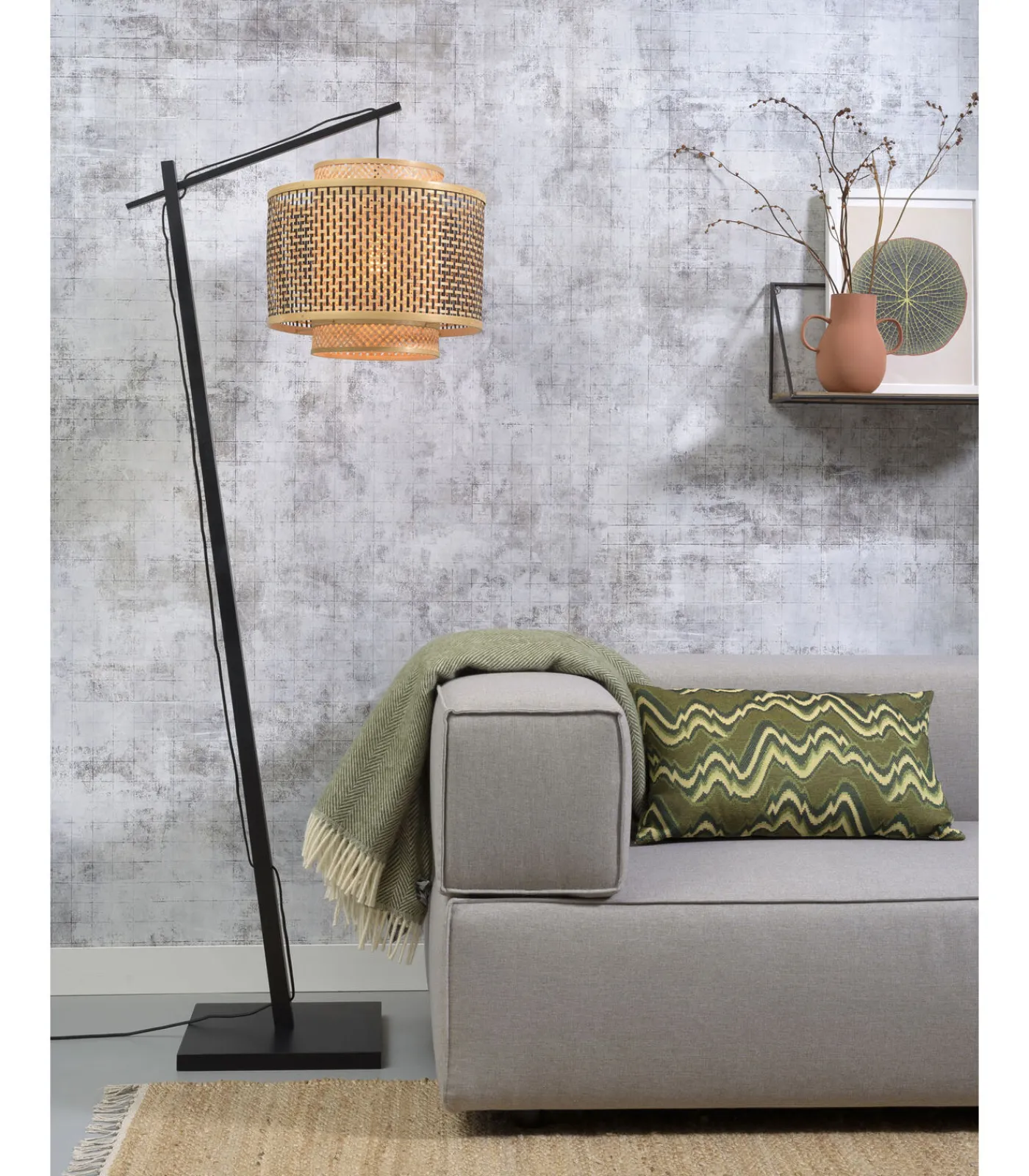 Sale Vloerlamp Bhutan - Bamboe Zwart/Naturel - 68x40x176cm Vloerlampen