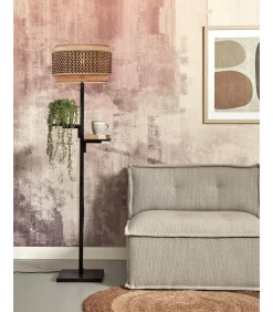 Sale Vloerlamp Bhutan - Zwart/Bamboe - Ø40x160cm Vloerlampen