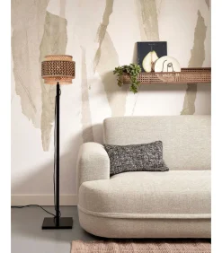 Sale Vloerlamp Bhutan - Zwart/Bamboe - Ø25x130cm Vloerlampen