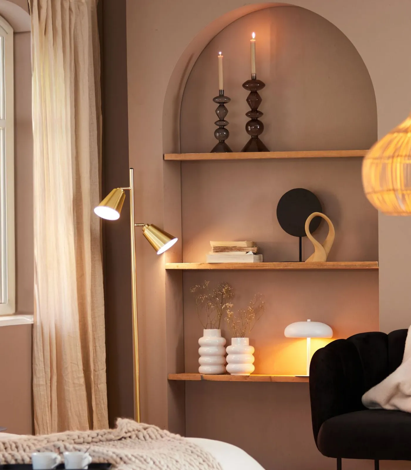 Best Vloerlamp Bremen - Goud - 45x25x162cm - 2L Vloerlampen