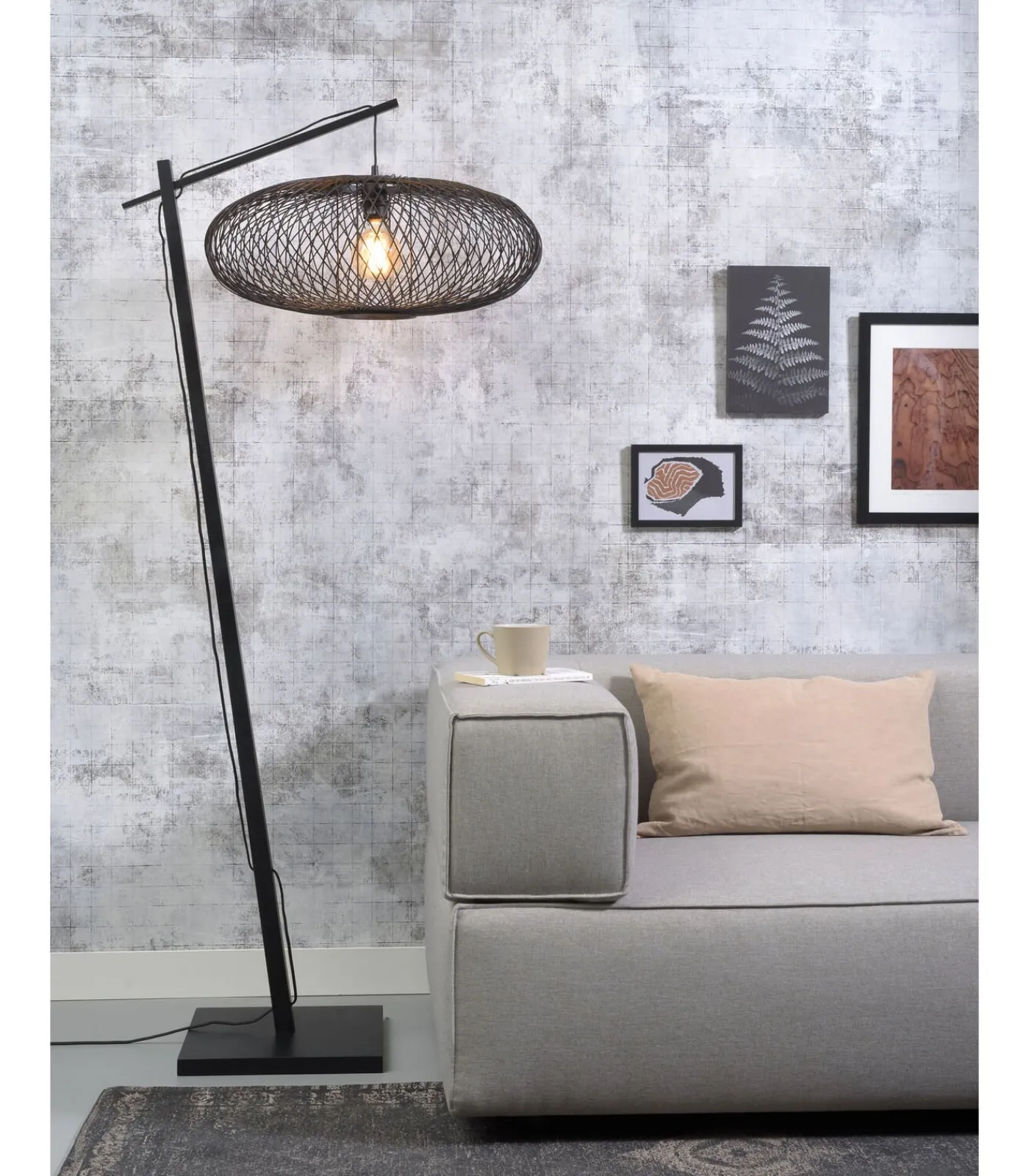New Vloerlamp Cango - Bamboe Zwart/Zwart - 80x60x176cm Vloerlampen