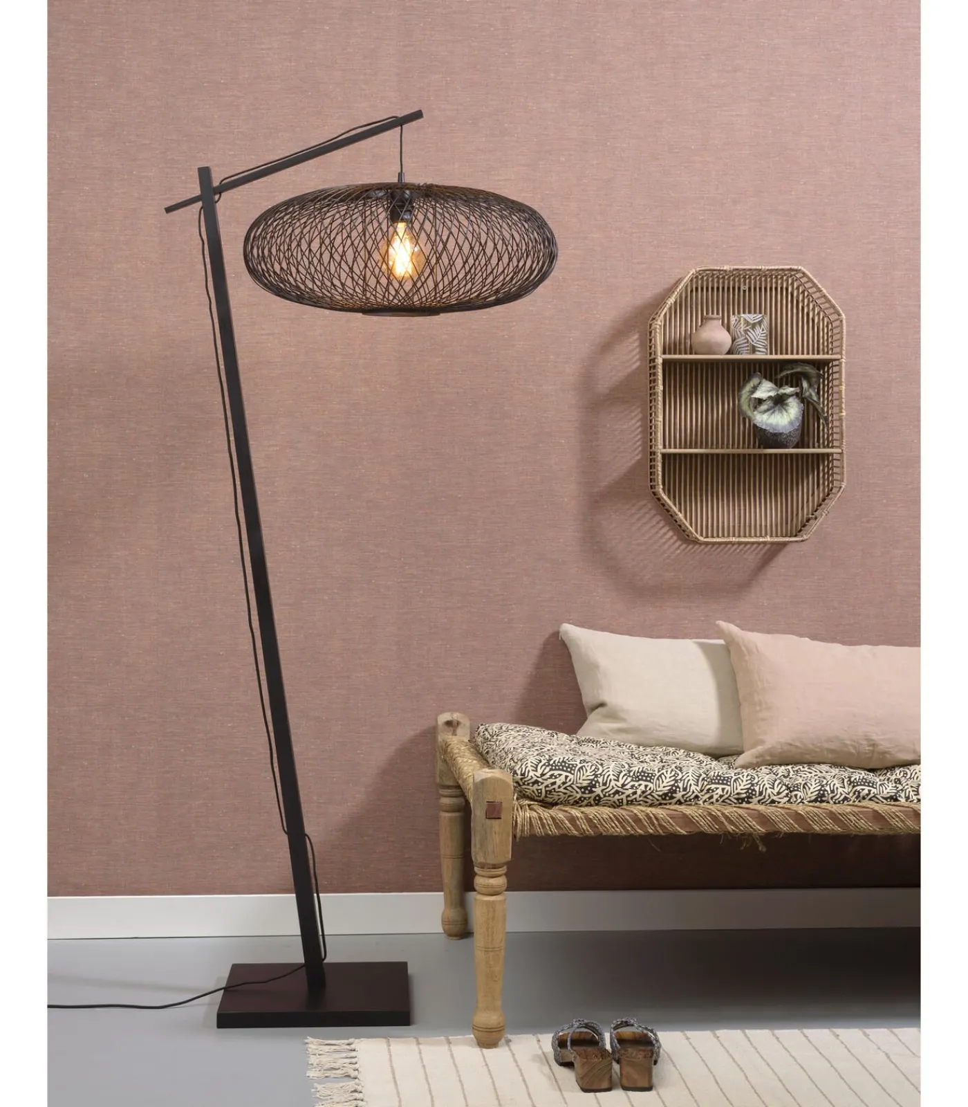 New Vloerlamp Cango - Bamboe Zwart/Zwart - 80x60x176cm Vloerlampen