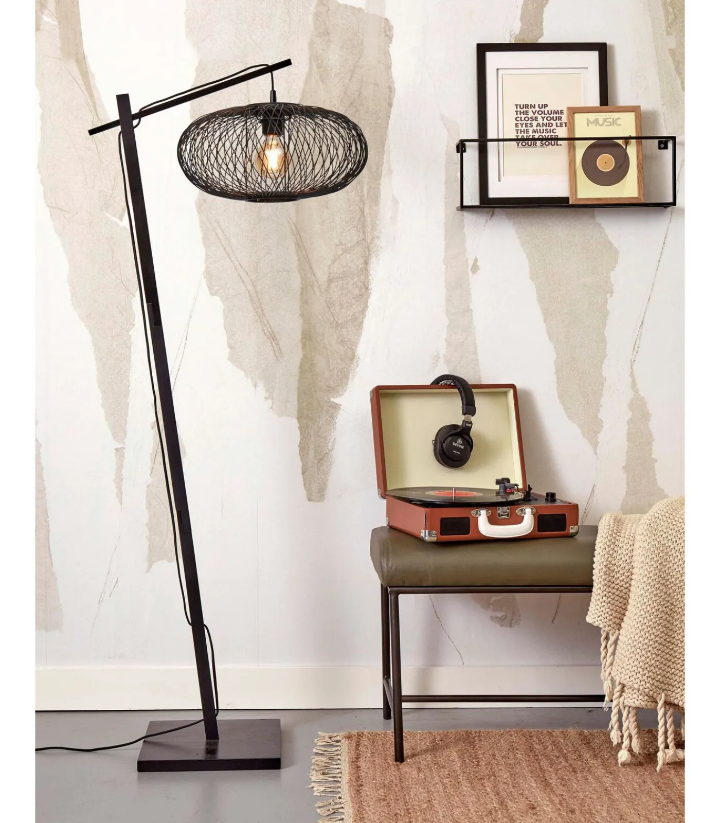 Online Vloerlamp Cango - Bamboe Zwart/Zwart - 62x40x150cm Vloerlampen