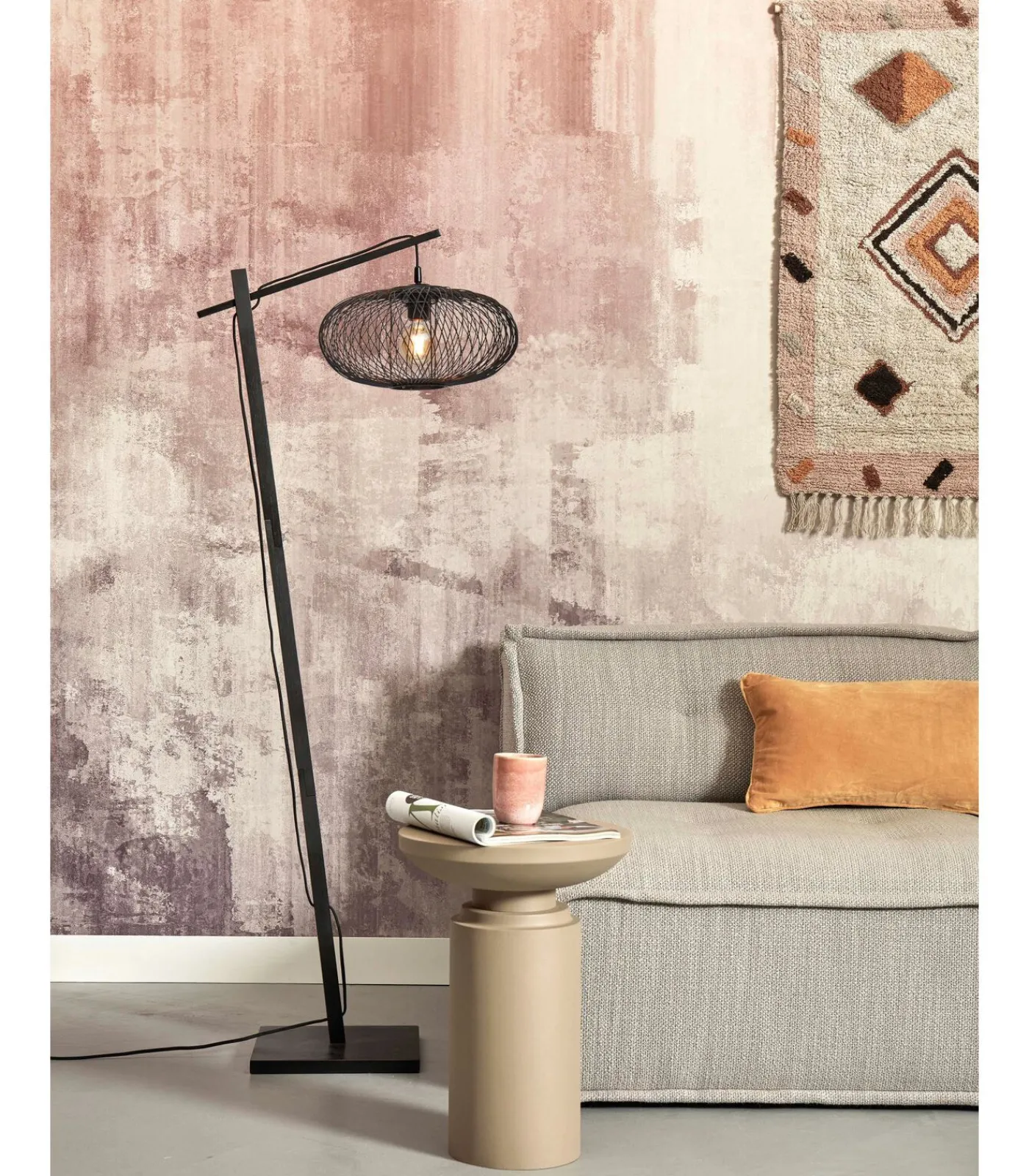 Online Vloerlamp Cango - Bamboe Zwart/Zwart - 62x40x150cm Vloerlampen