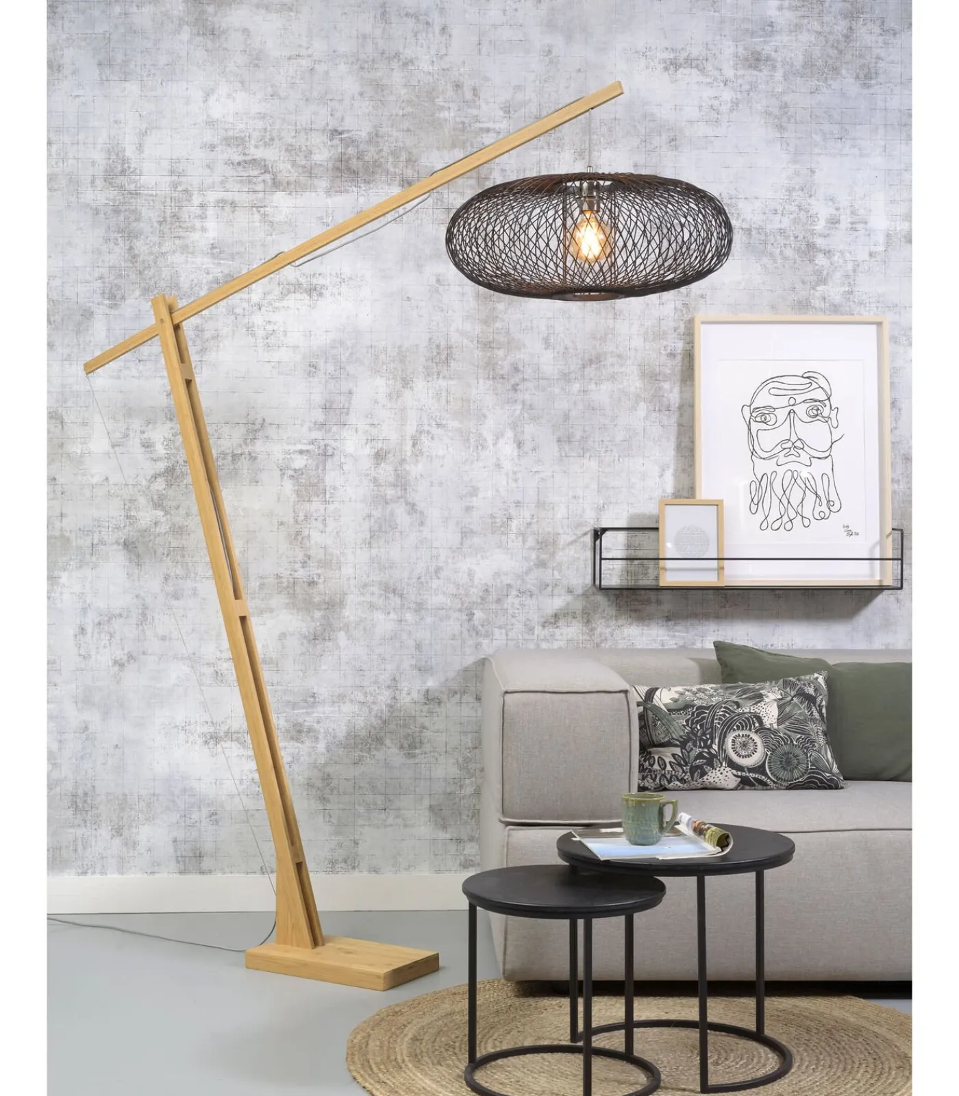 Hot Vloerlamp Cango - Bamboe/Zwart - 175x60x207cm Vloerlampen