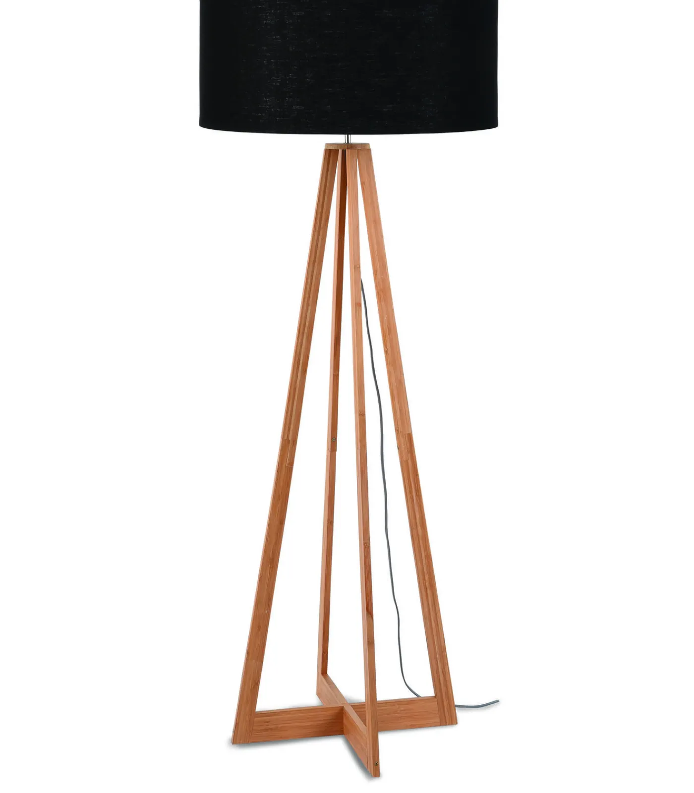 Clearance Vloerlamp Everest - Zwart/Bamboe - Ø60cm Vloerlampen