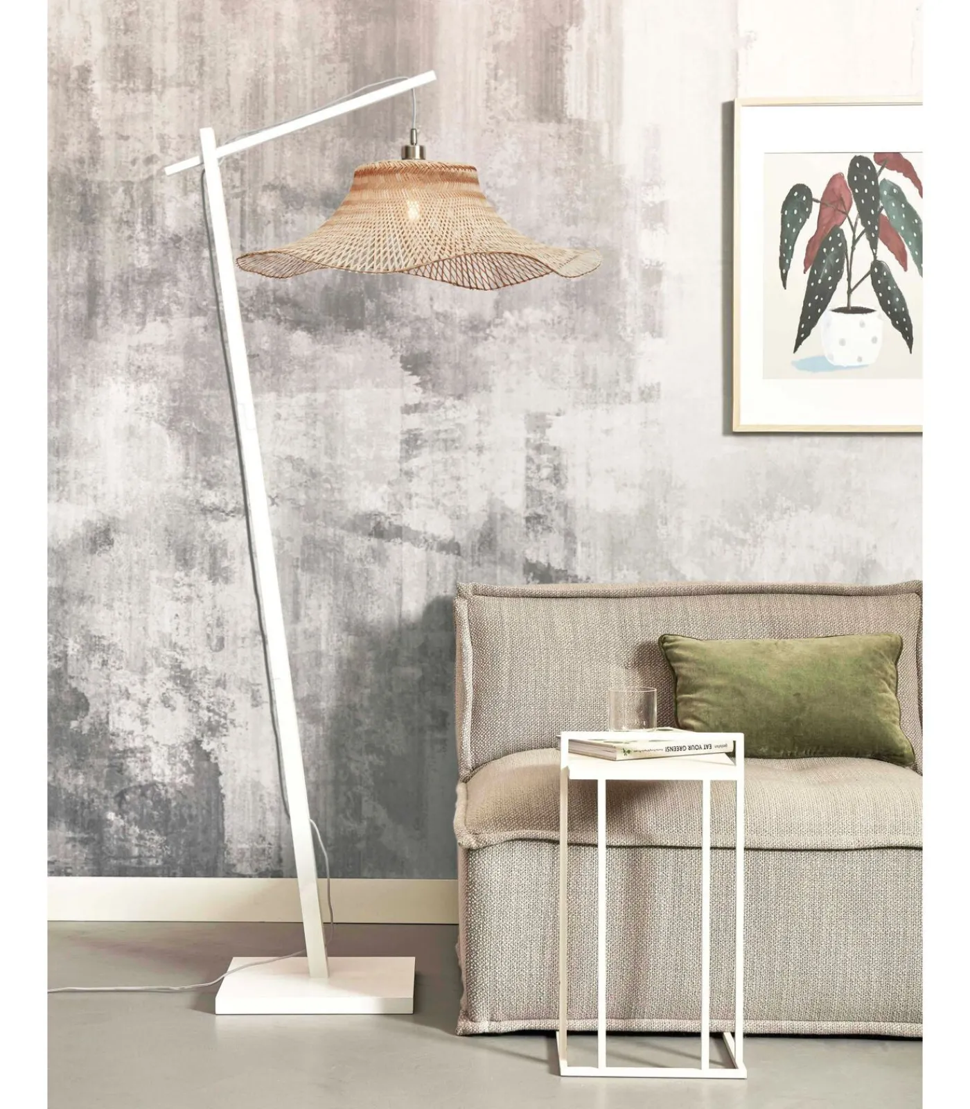 Clearance Vloerlamp Ibiza - Bamboe Wit/Naturel - 83x65x176cm Vloerlampen