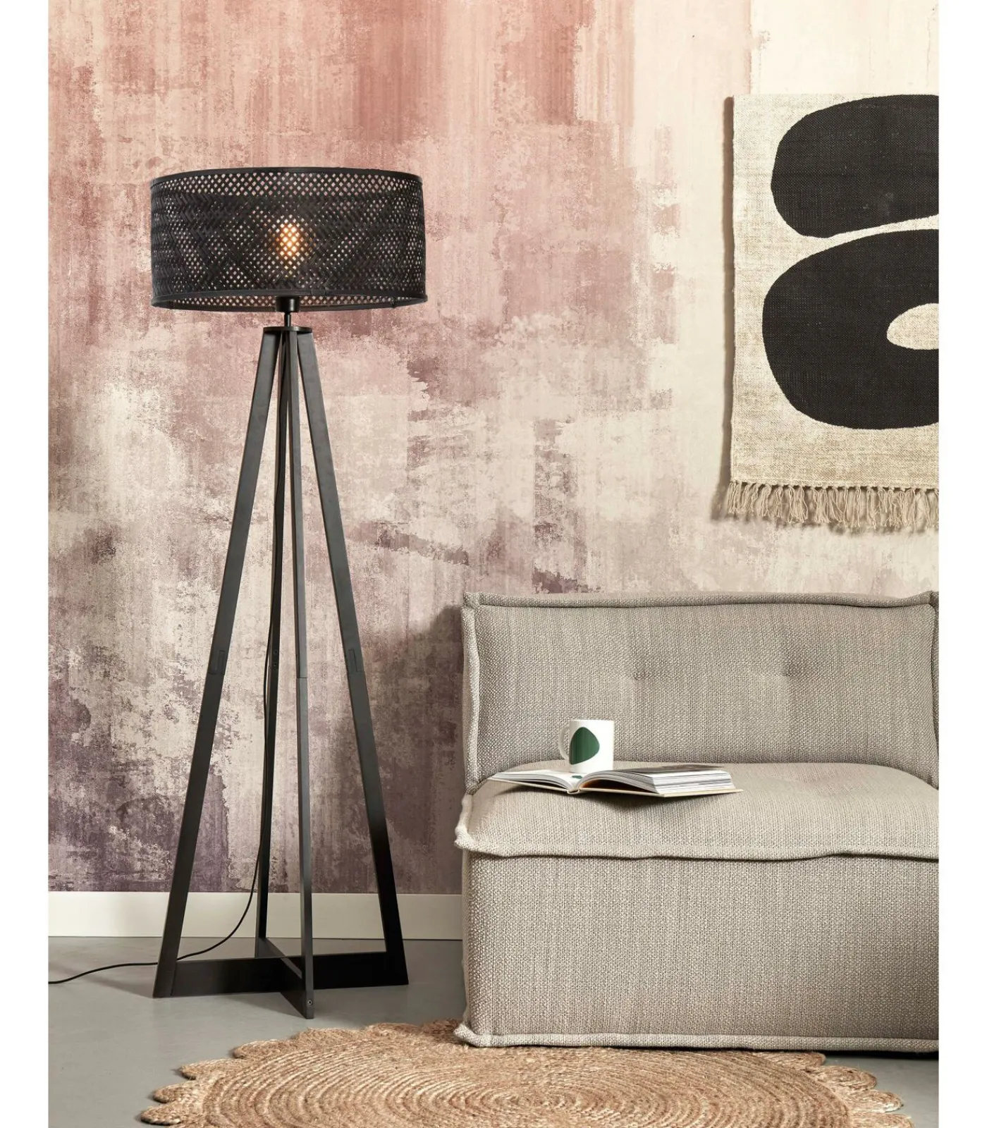 New Vloerlamp Java - Bamboe Zwart - 50x50x145cm Vloerlampen