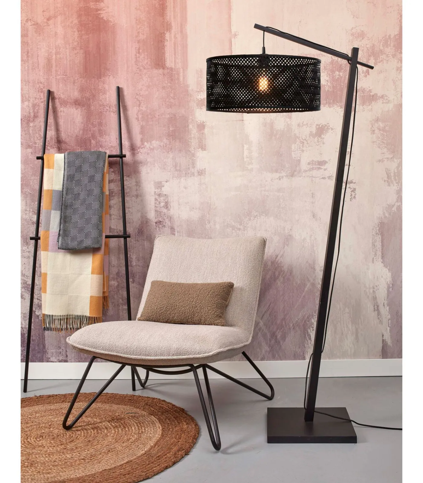 New Vloerlamp Java - Bamboe Zwart - 75x50x176cm Vloerlampen
