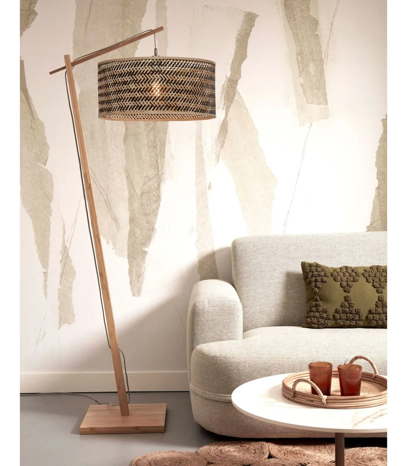 Vloerlamp Java - Bamboe/Zwart - 75x50x176cm Vloerlampen