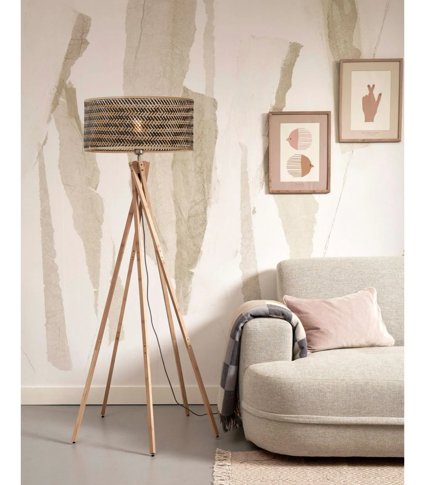 Discount Vloerlamp Java - Bamboe/Zwart - Ø50x146cm Vloerlampen