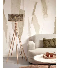 Discount Vloerlamp Java - Bamboe/Zwart - Ø50x146cm Vloerlampen