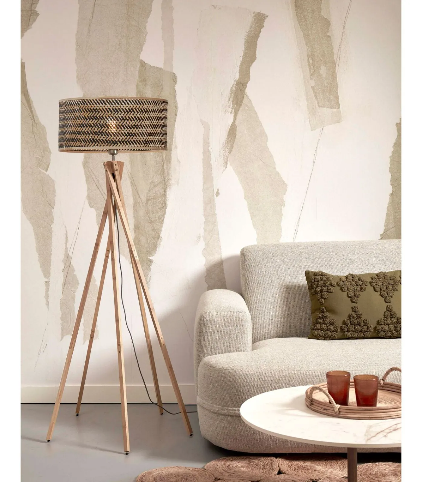 Discount Vloerlamp Java - Bamboe/Zwart - Ø50x146cm Vloerlampen