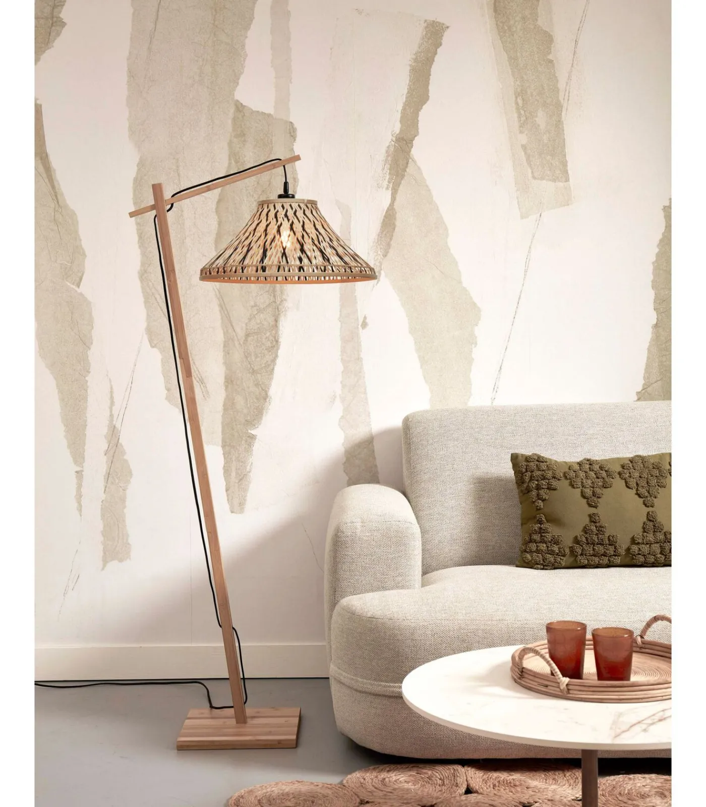Online Vloerlamp Tahiti - Bamboe/Zwart - 65x45x150cm Vloerlampen