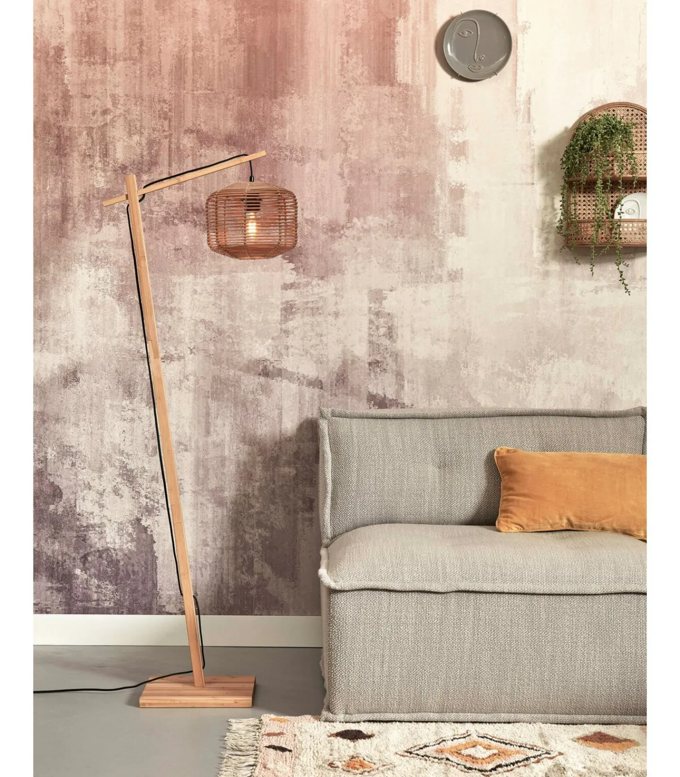 Outlet Vloerlamp Tanami - Bamboe/Rotan - 55x30x150cm Vloerlampen