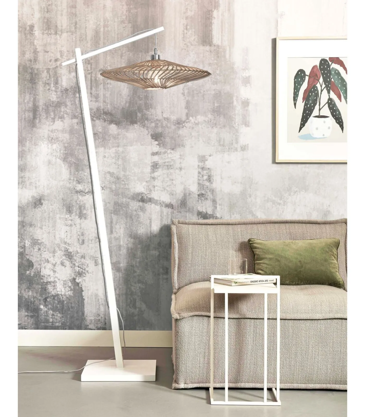 Vloerlamp Zanzibar - Bamboe/Rotan Wit - 73x55x176cm Vloerlampen